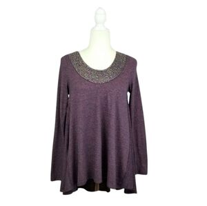 Altar'd State heather purple beaded neckline long sleeve top women's size S